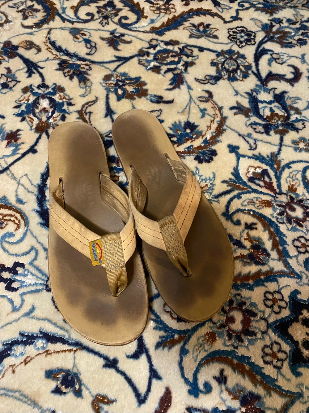 Rainbow Brown Canvas Strap Women's Flip Flops 8.5